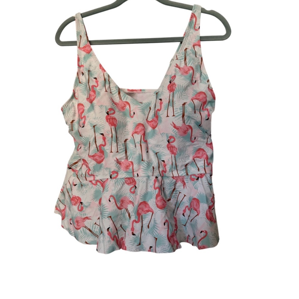 Ruffle Butts Pink Flamingo Peplum Tankini Top